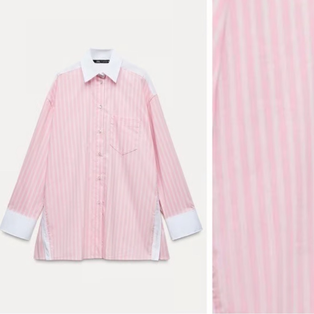 Zara Pink and White Striped Shirt